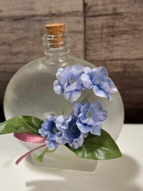 Handcrafted Corked Frosted Glass Bottle Decor "Floral"